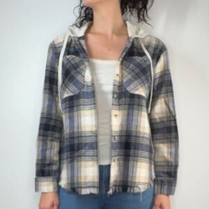 Wallflower Blue and Cream Plaid Jacket with hood never worn